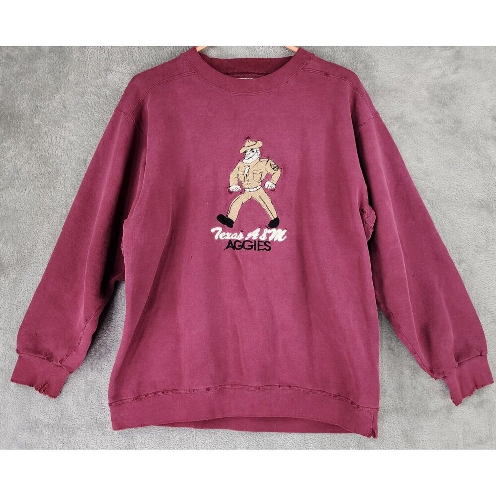 Texas A&M Aggies Sweatshirt Womens Large Maroon Embroidered Distressed Vintage - Picture 1 of 9